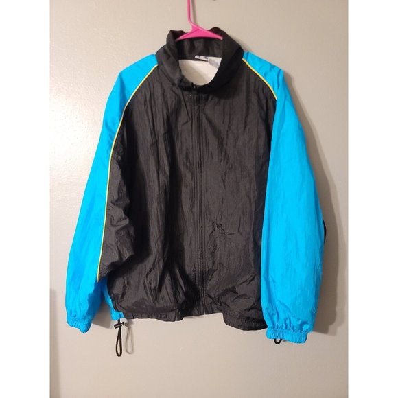 Pro Spirit Vintage Full Zip Black Blue Lined Wind Jacket Size L - Picture 1 of 5